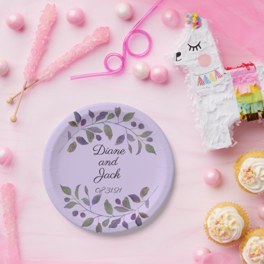 Lila Hochzeitswasser Pappteller (Party)