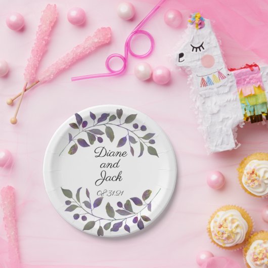 Lila Hochzeitswasserdesign Pappteller (Party)