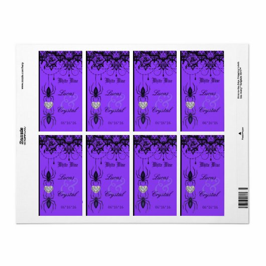 Lila Hochzeitsweinetikett mit gehefteter Viktorian (Vorne)