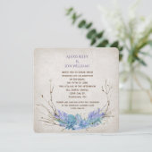 lila Hochzeitszweig auf Aqua Einladung (Stehend Vorderseite)