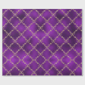 Lila Holiday Gold Glitzer Damask Geschenk Geschenkpapier (Flach)