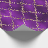 Lila Holiday Gold Glitzer Damask Geschenk Geschenkpapier (Ecke)