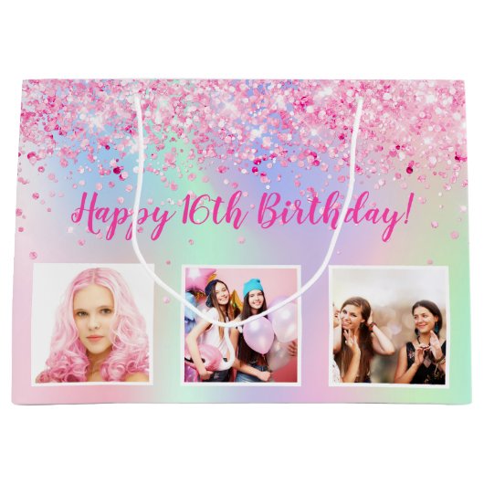 Lila holografisches Foto Große Geschenktüte (Vorderseite)