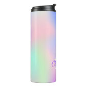 Lila holografisches Monogramm-Skript in Regenbogen Thermosbecher (Nach links gedreht)