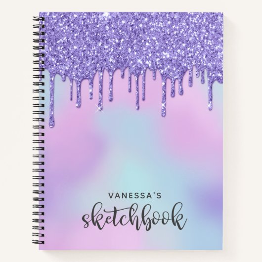 Lila Holographic Glitzer Tropfens Artist Sketchboo Notizblock (Vorderseite)