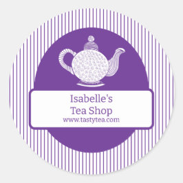 Lila Holzschnitt-Teezuchtlabel Runder Aufkleber