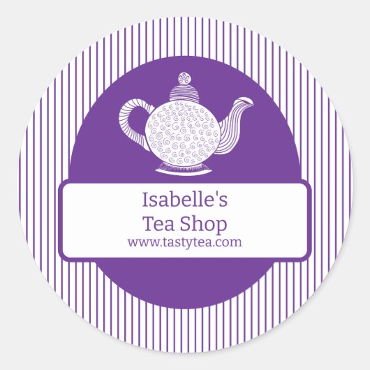 Lila Holzschnitt-Teezuchtlabel Runder Aufkleber (Vorderseite)