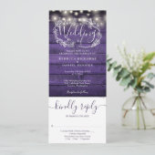 Lila Holzschnitte leuchten alle in einer Hochzeit Einladung (Stehend Vorderseite)