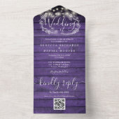 Lila Holzstring Lights QR Code Blumenhochzeit All In One Einladung (Innen Boden)
