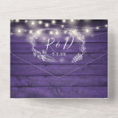 Lila Holzstring Lights QR Code Blumenhochzeit All In One Einladung (Rückseite)