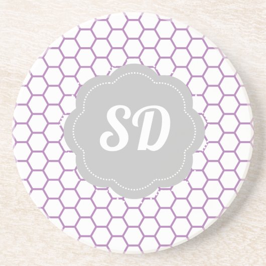 Lila Honeycomb-Monogram Getränkeuntersetzer (Vorne)