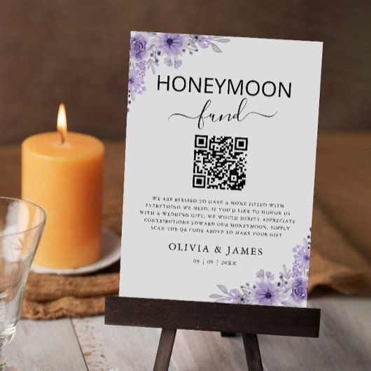 Lila Honeymoon Fund QR Code Sign, Wedding Einladung