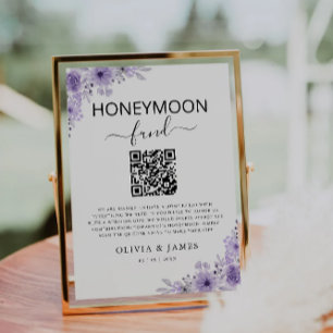 Lila Honeymoon Fund QR Code Sign, Wedding Einladung