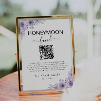 Lila Honeymoon Fund QR Code Sign, Wedding Einladung