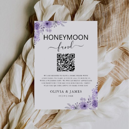 Lila Honeymoon Fund QR Code Sign, Wedding Einladung
