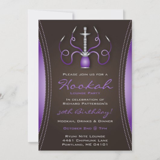 Lila Hookah-Party Einladung (Vorderseite)