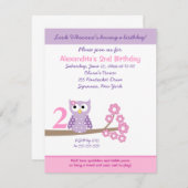 Lila Hoot Owl Girl Birthday Invite 4,25 x 5,5 Einladung (Vorne/Hinten)