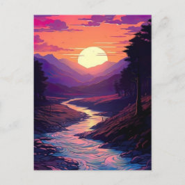 Lila Horizonte über das Flusstal. Postkarte