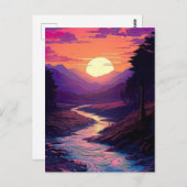 Lila Horizonte über das Flusstal. Postkarte (Vorne/Hinten)