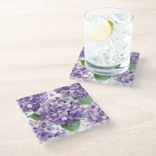 Lila Hortensie Wasserfarbe Floral Lavendelblüte Glasuntersetzer