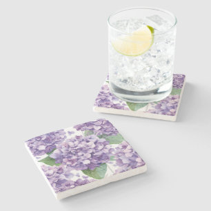 Lila Hortensie Wasserfarbe Floral Lavendelblüte Steinuntersetzer