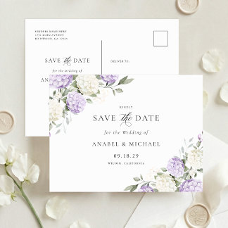 Lila Hortensien Save-the-Date Einladungskarte Ankündigungspostkarte