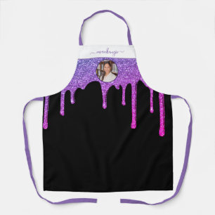 Lila Hot Pink Glitzer Tropfen Personalisiert Foto  Schürze