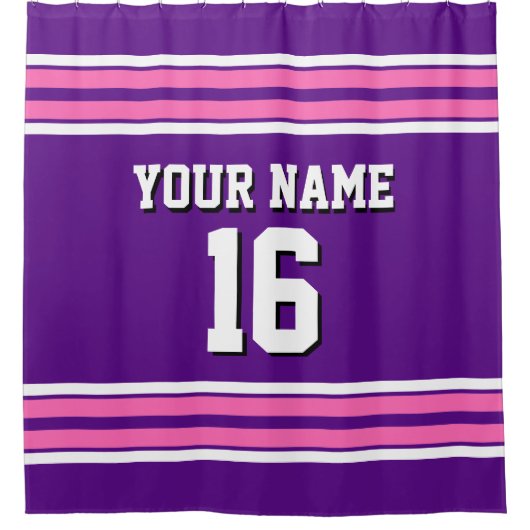 Lila Hot Pink White Stripes Sports Jersey Duschvorhang (Vorderseite)