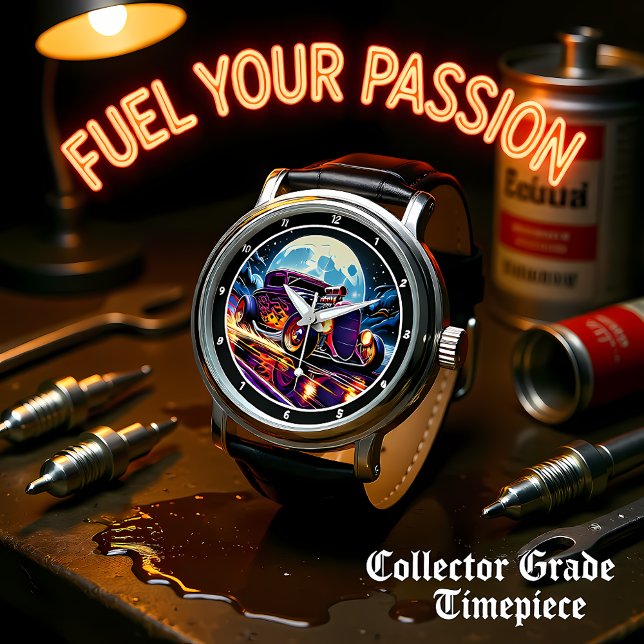Lila Hot Rod, mondbeschienene Flammen Armbanduhr (Von Creator hochgeladen)