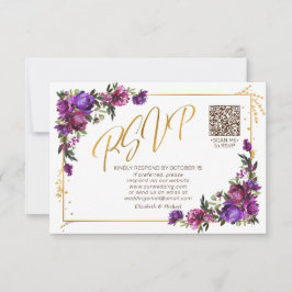 Lila Hot Roink, Floral, Gold Script, QR-Code UAWG RSVP Karte