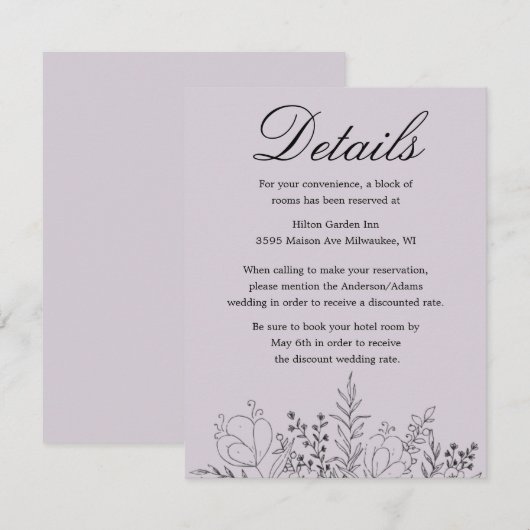 Lila hübsch begleitkarte (Vorne/Hinten)