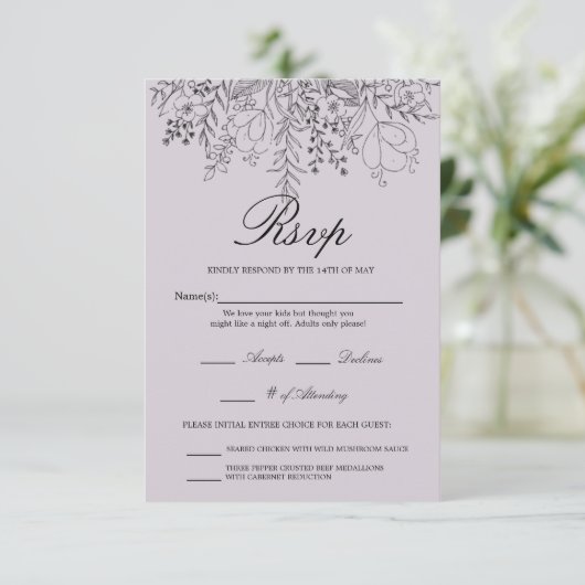 Lila hübsch RSVP karte (Stehend Vorderseite)