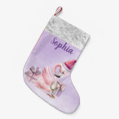 Lila Hübscher Personalisierter Flamingo Urlaub Kleiner Weihnachtsstrumpf (Vorderansicht (hängend))