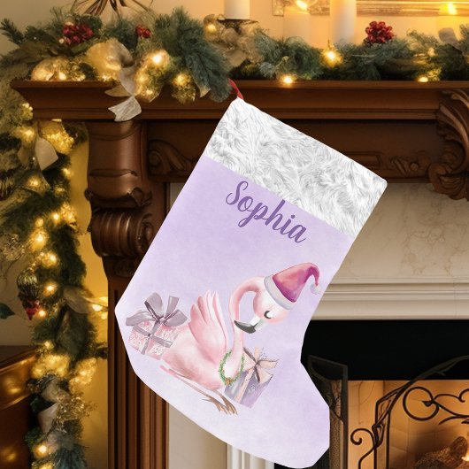 Lila Hübscher Personalisierter Flamingo Urlaub Kleiner Weihnachtsstrumpf