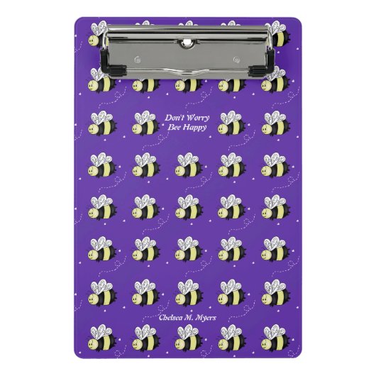 Lila Hummel "Bee Happy" Mini Klemmbrett (Vorderseite)