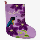 Lila Hummingbird Clematics Blume Hübsch Urlaub Großer Weihnachtsstrumpf (Vorderseite)
