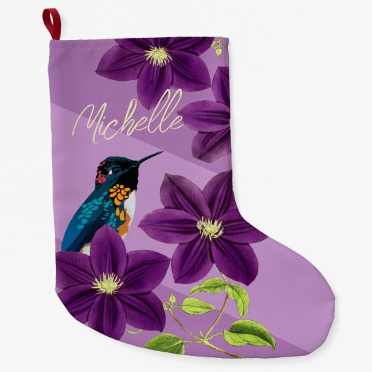 Lila Hummingbird Clematics Blume Hübsch Urlaub Großer Weihnachtsstrumpf (Vorderseite)