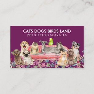 Lila Hund Katze Vogel Hotel Sofa Pet Sitting Visitenkarte