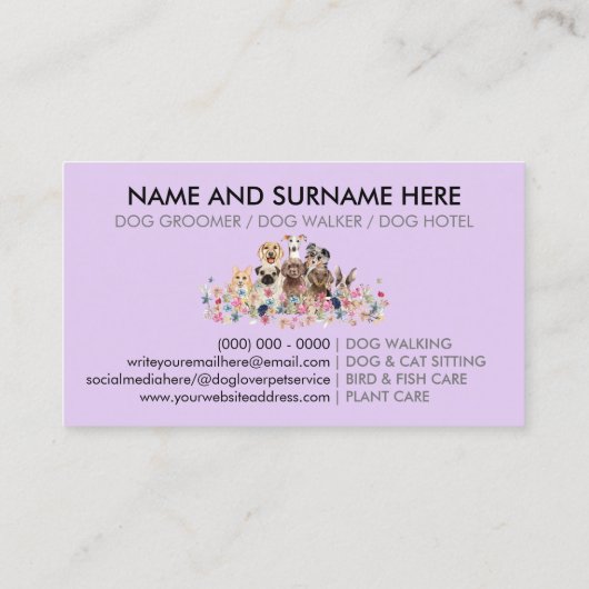 Lila Hunde Boho Chic Ernennung Visitenkarte (Rückseite)