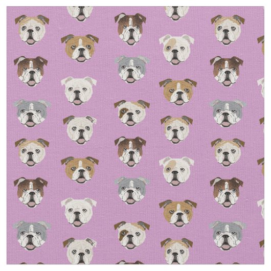 lila Hunde von Bulldogs Stoff (Nahaufnahme)