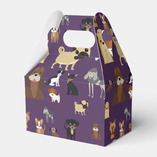 lila Hundemuster. Geschenkschachtel (Vorderseite)