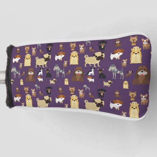 lila Hundemuster. Golf Headcover (Vorderseite)