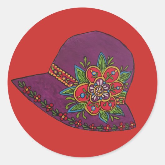 Lila Hut Runder Aufkleber (Vorderseite)