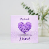 Lila Hyacinth Happy Noroz Heart Bouquet Einladung (Stehend Vorderseite)
