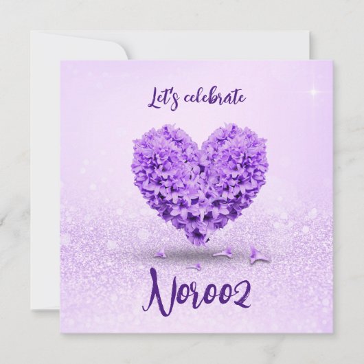 Lila Hyacinth Happy Noroz Heart Bouquet Einladung (Vorderseite)