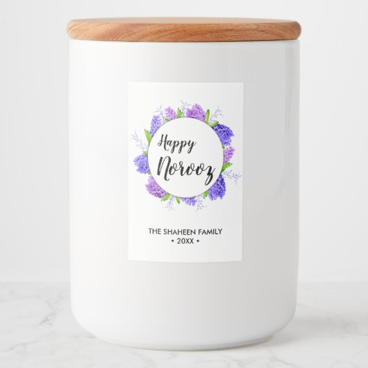 Lila Hyacinth Wreath New Year Happy Norooz Lebensmitteletikett (Vorderseite)