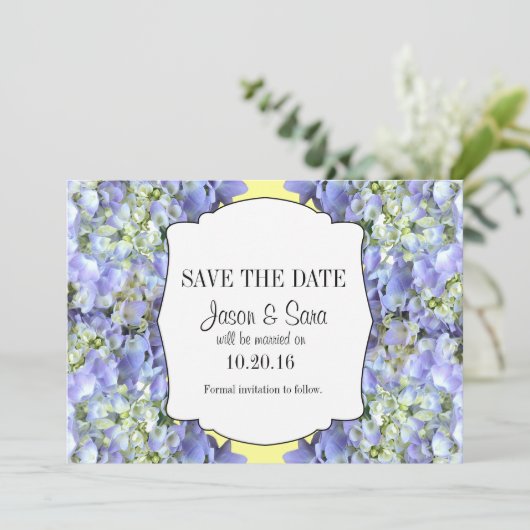 Lila Hydrangea Ankündigung Datum freihalten (Stehend Vorderseite)