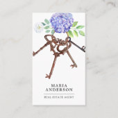 Lila Hydrangea Antique Keys Real Anwesen Agent Visitenkarte (Vorderseite)