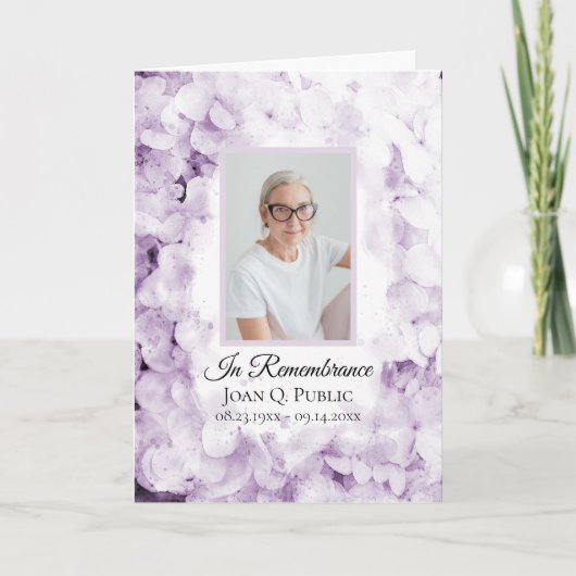 Lila Hydrangea-Blume Begräbnisdienst geklappt Programm (Vorderseite)