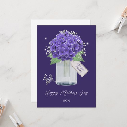 Lila Hydrangea-Blume Glücklicher Muttertag Karte (Vorderseite/Rückseite Beispiel)